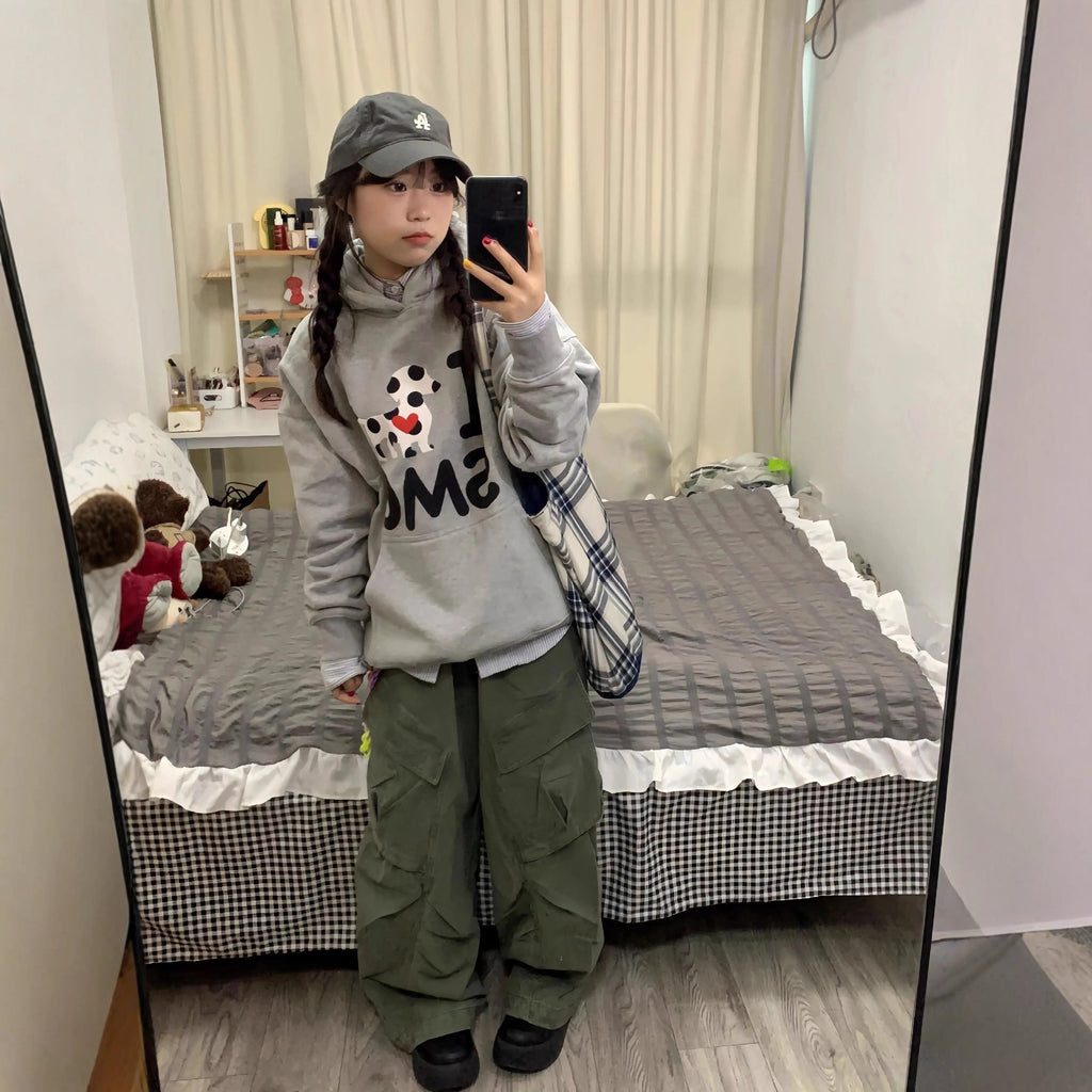 Heavyweight Dalmatian Print Hoodie for Women,  Loose Casual Stylish Outerwear Top