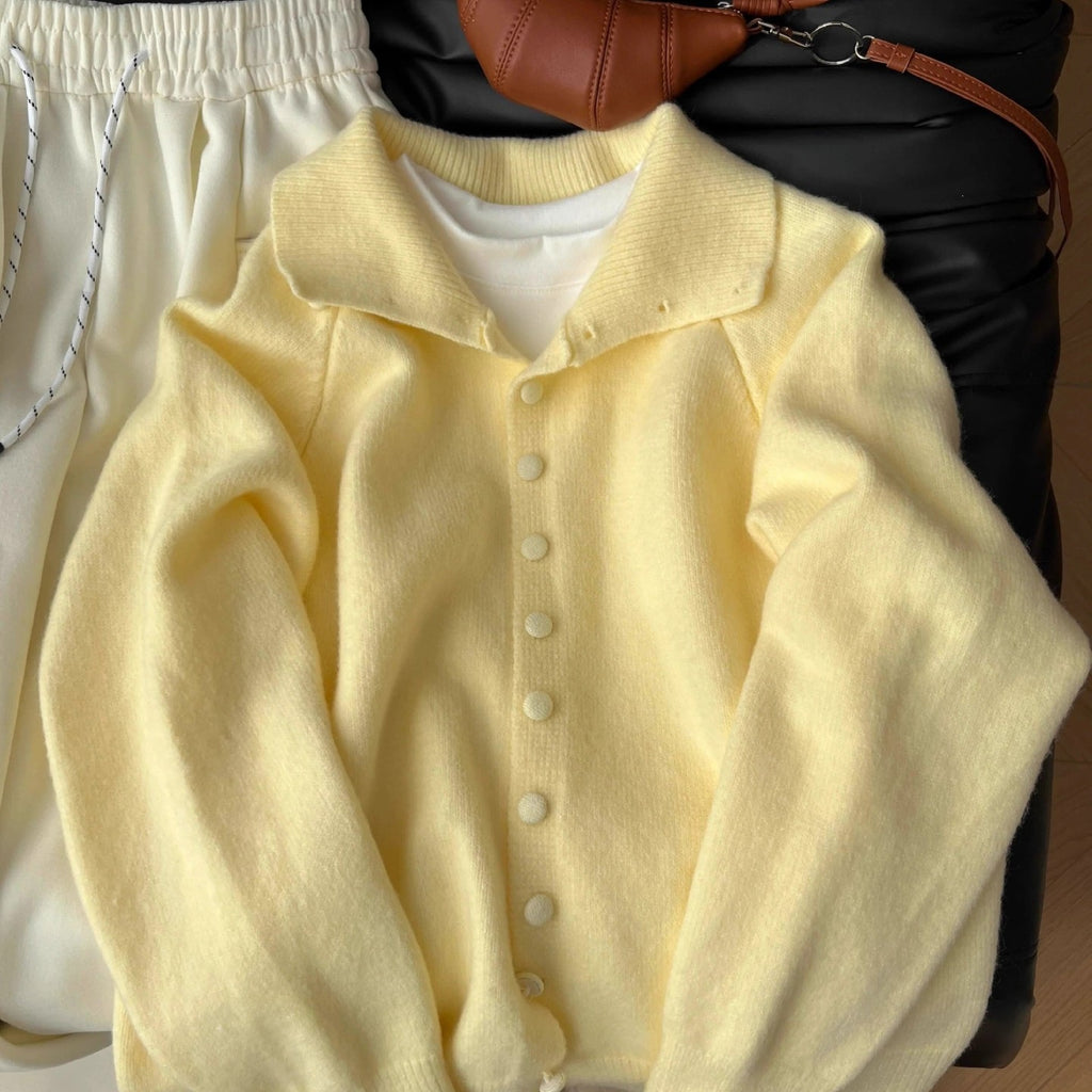 High neck single breasted soft glutinous sweater jacket for women