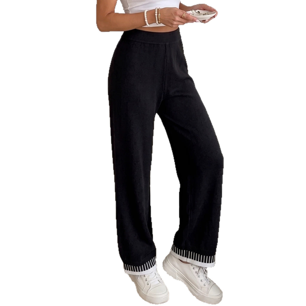 Women's Thickened Pants, CColor-block Spliced Casual Wide-leg Pants