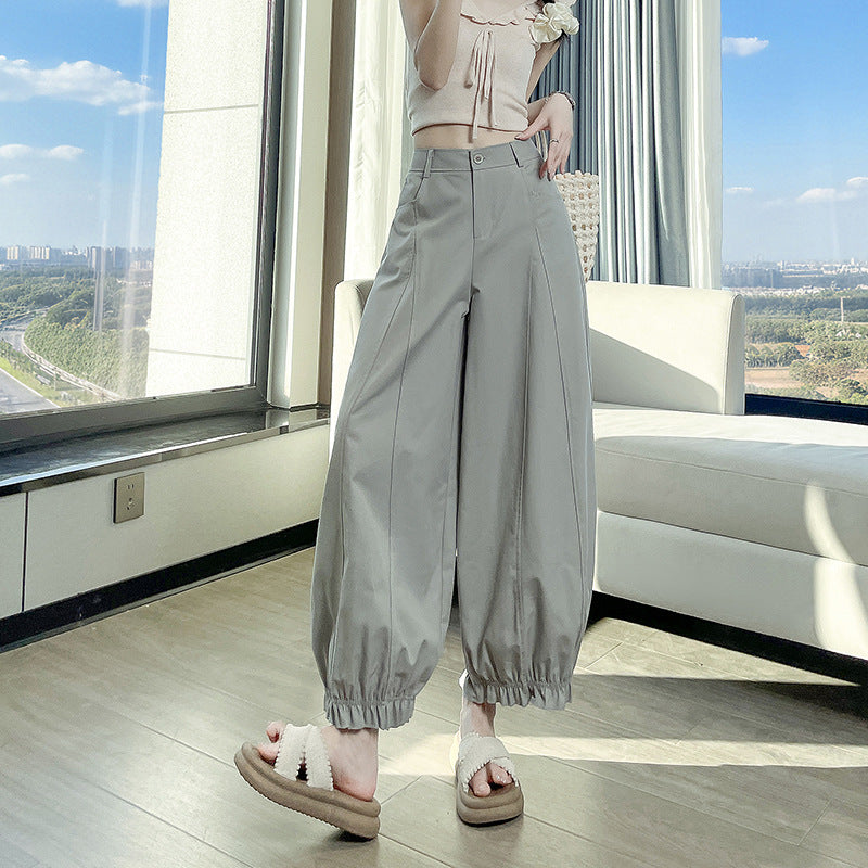 Flared Ankle-Length Pants for Women, Loose Fit, High Waist, Flowy Wide Leg Lantern Pants, Lightweight Summer Style