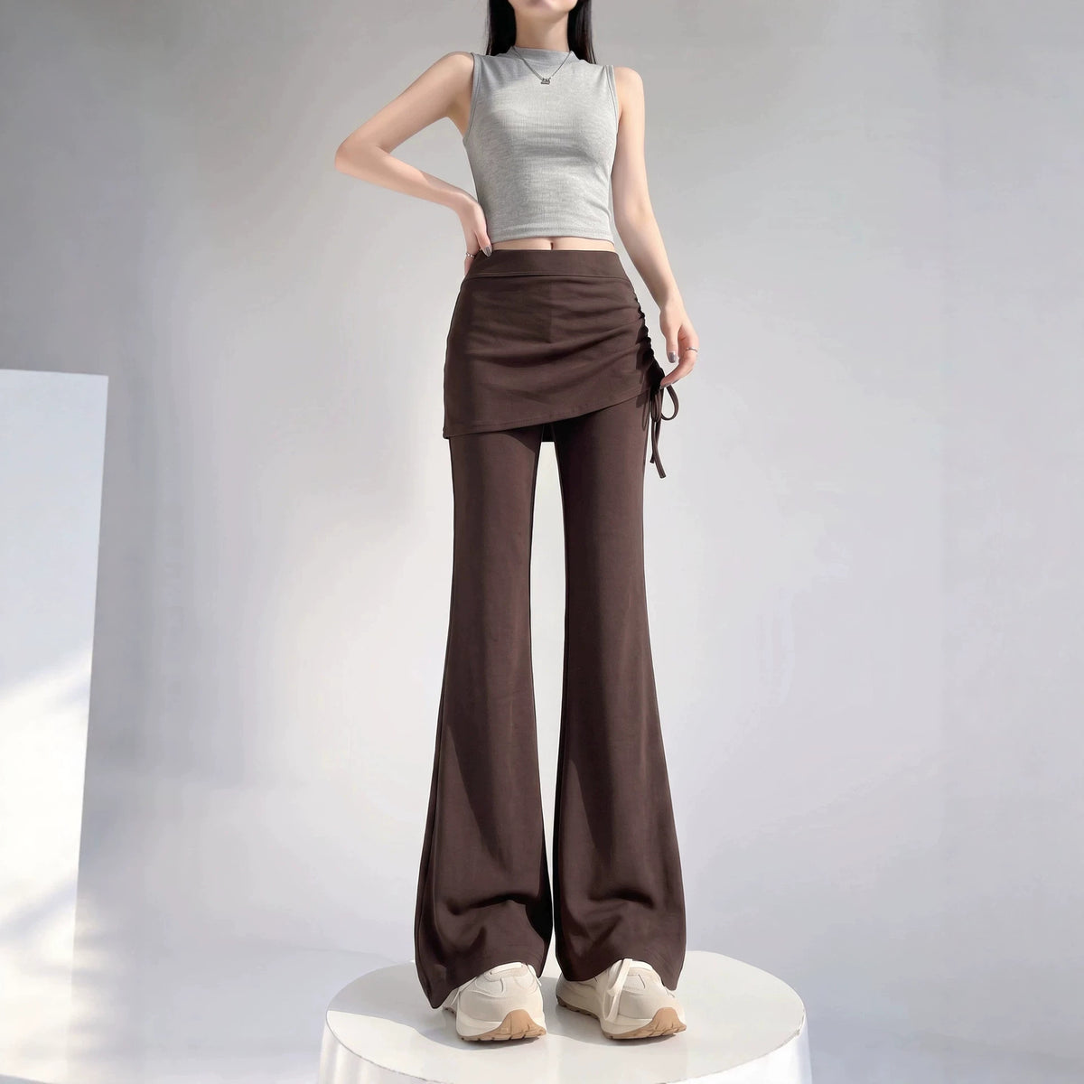 Gray Fake Two-Piece Flared Yoga Pants for Women, Outer Wear, Autumn New Style, Pilates Training, Fitness Exercise Long Pants