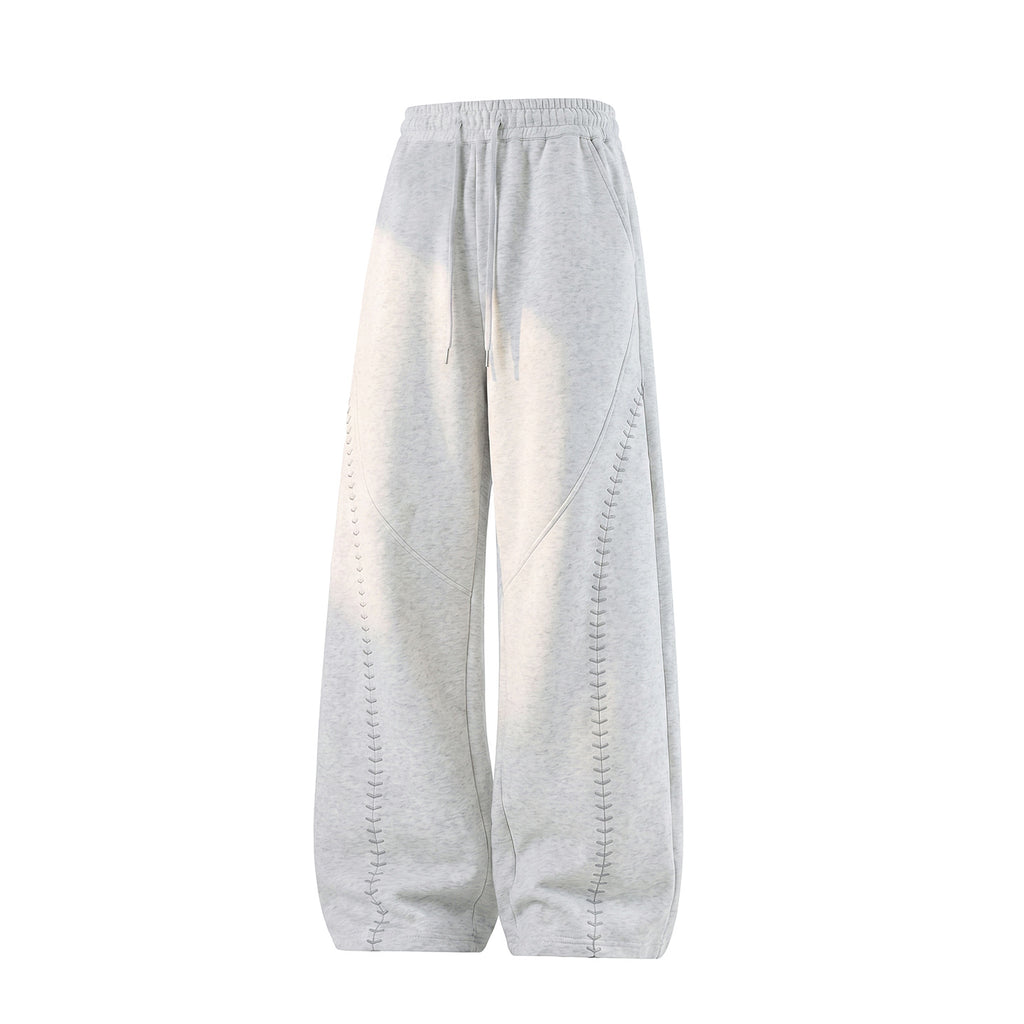 Light Retro Knife-Style Casual Pants for Men, Autumn Loose Fit with Drape, Color-Blocking Embroidery Panel Track Pants