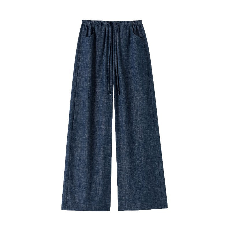 Jeans Wide Leg Pants Women Drawstring Elastic Waist Slimming Loose Floor-Length Relaxed Wide Leg Casual Pants