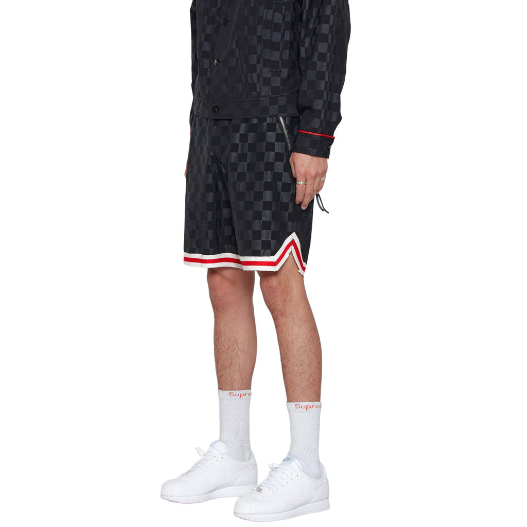 Men's Tonal Checkered Shorts with Tape in Black - Konus Brand