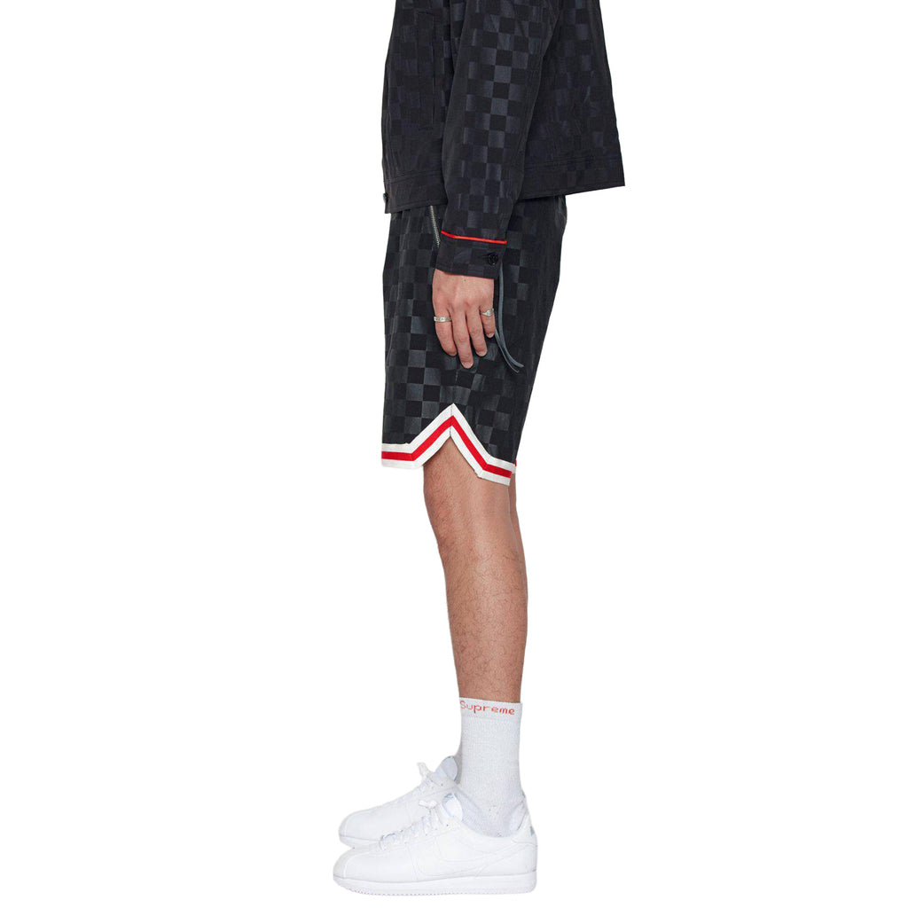 Men's Tonal Checkered Shorts with Tape in Black - Konus Brand