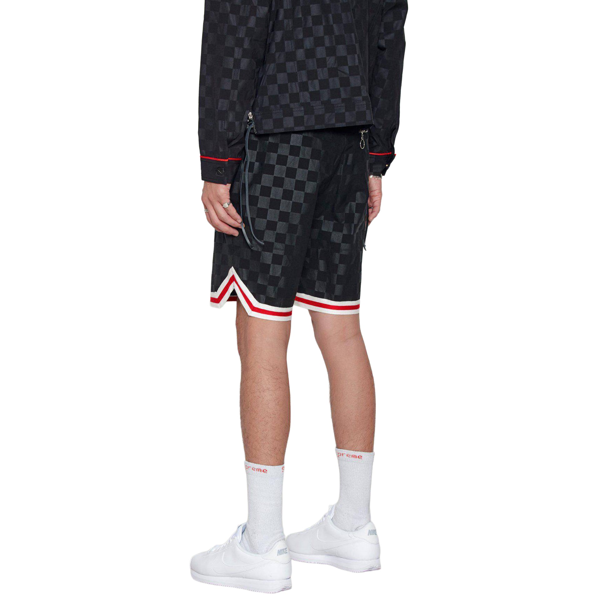 Men's Tonal Checkered Shorts with Tape in Black - Konus Brand