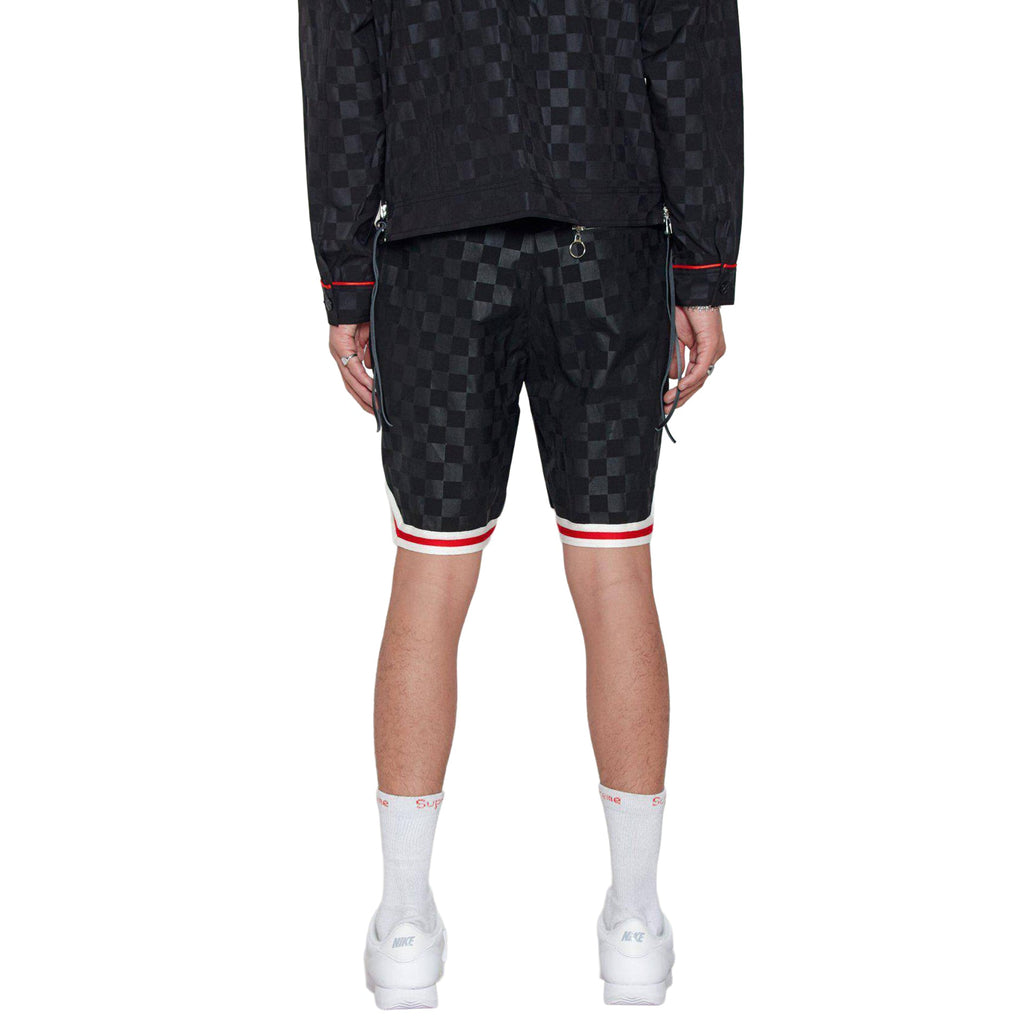 Men's Tonal Checkered Shorts with Tape in Black - Konus Brand