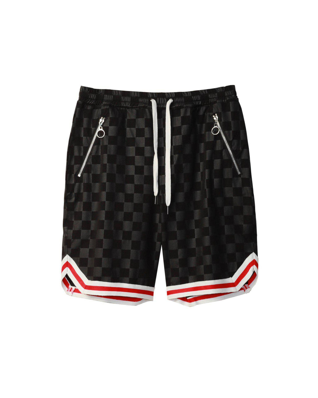 Men's Tonal Checkered Shorts with Tape in Black - Konus Brand