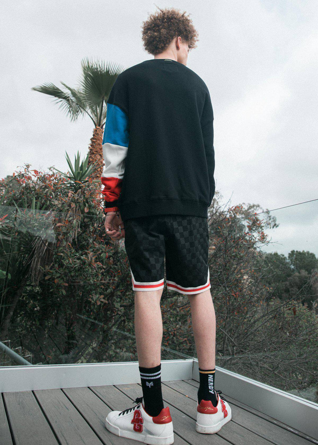 Men's Tonal Checkered Shorts with Tape in Black - Konus Brand
