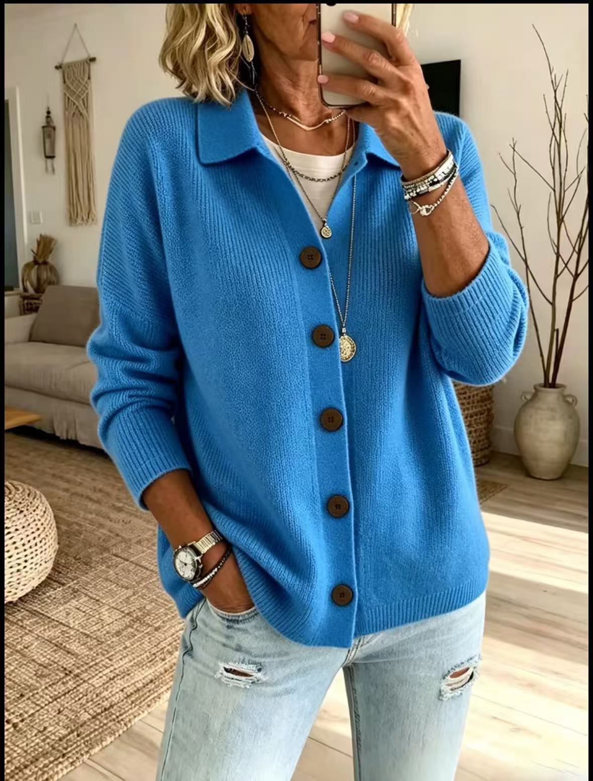 Button knit lapel sweater cardigan jacket