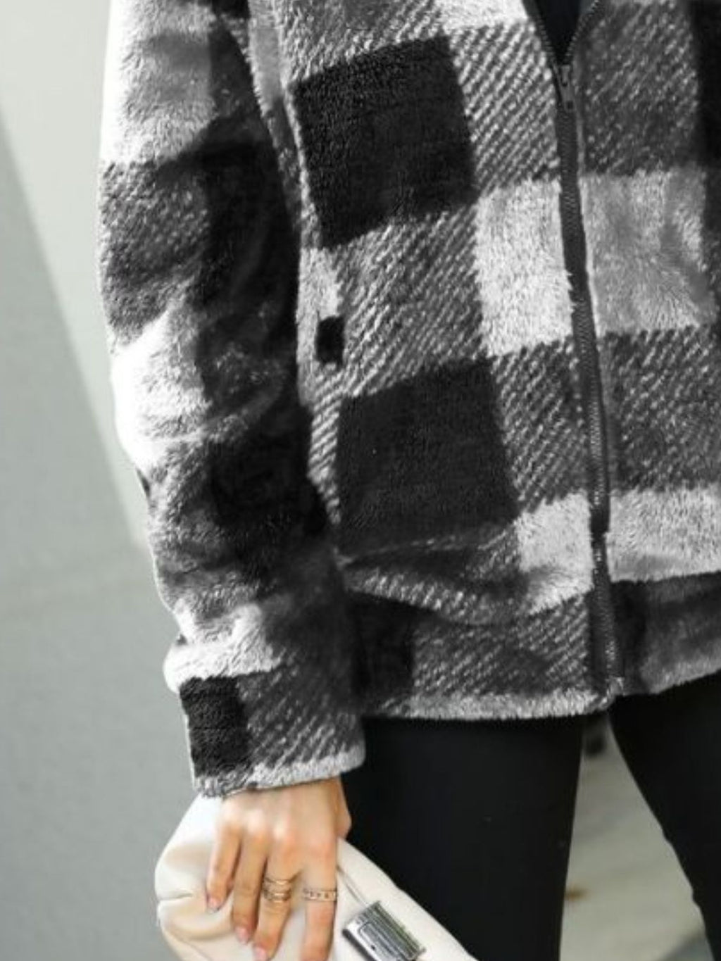 Women Plaid Zip-Up Collared Jacket