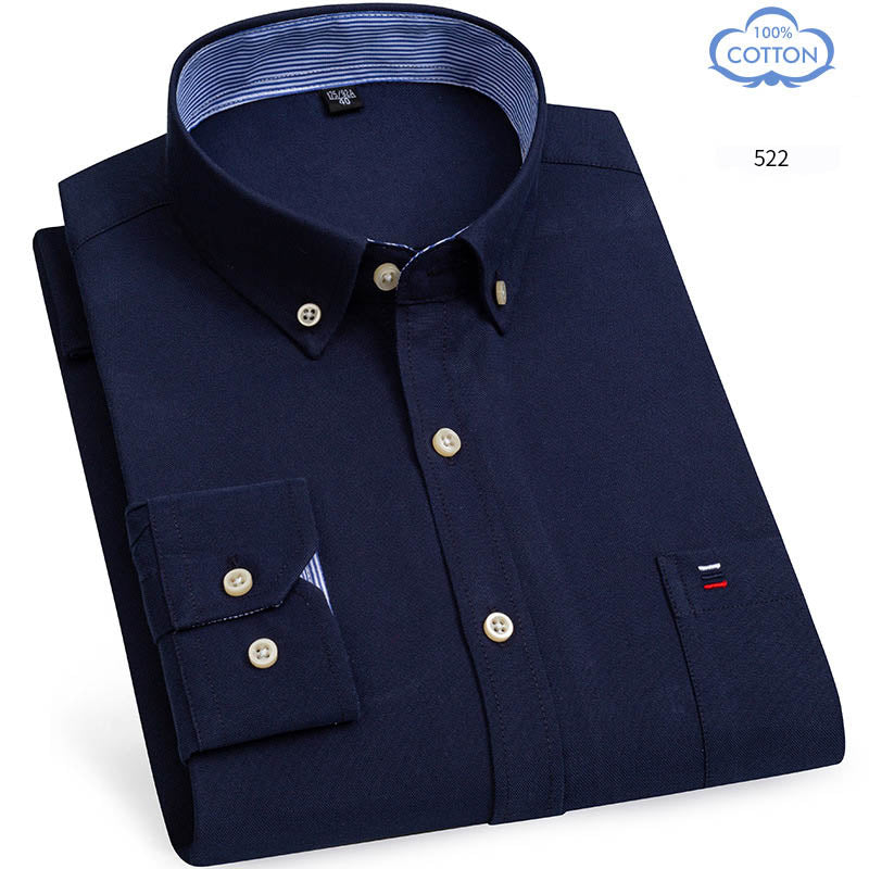 Spring Middle Aged And Elderly Mens Pure Cotton Oxford Spun Long Sleeved Shirt Loose Casual Large Thick All Cotton Shirt