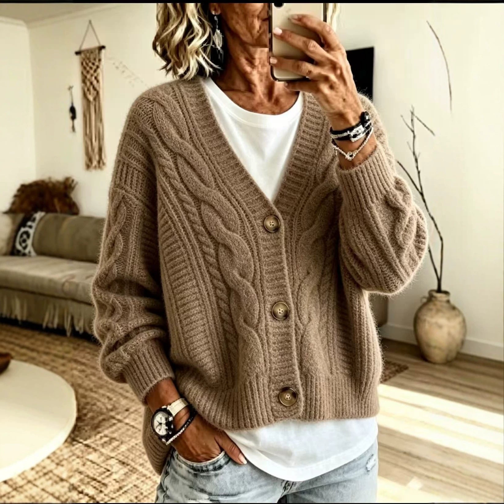 Top retro Fried Dough Twists cardigan coat women