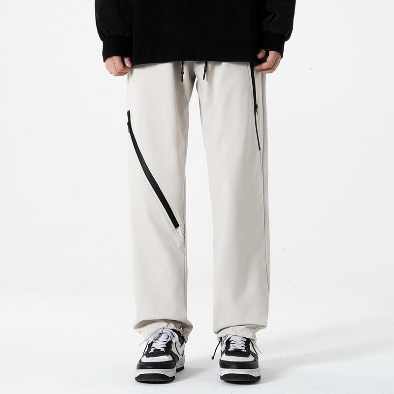 Style Rugged Zipper Hiking Cargo Pants for Men, Spring and Autumn Fashion Outdoor Water-Resistant Loose Casual Trousers