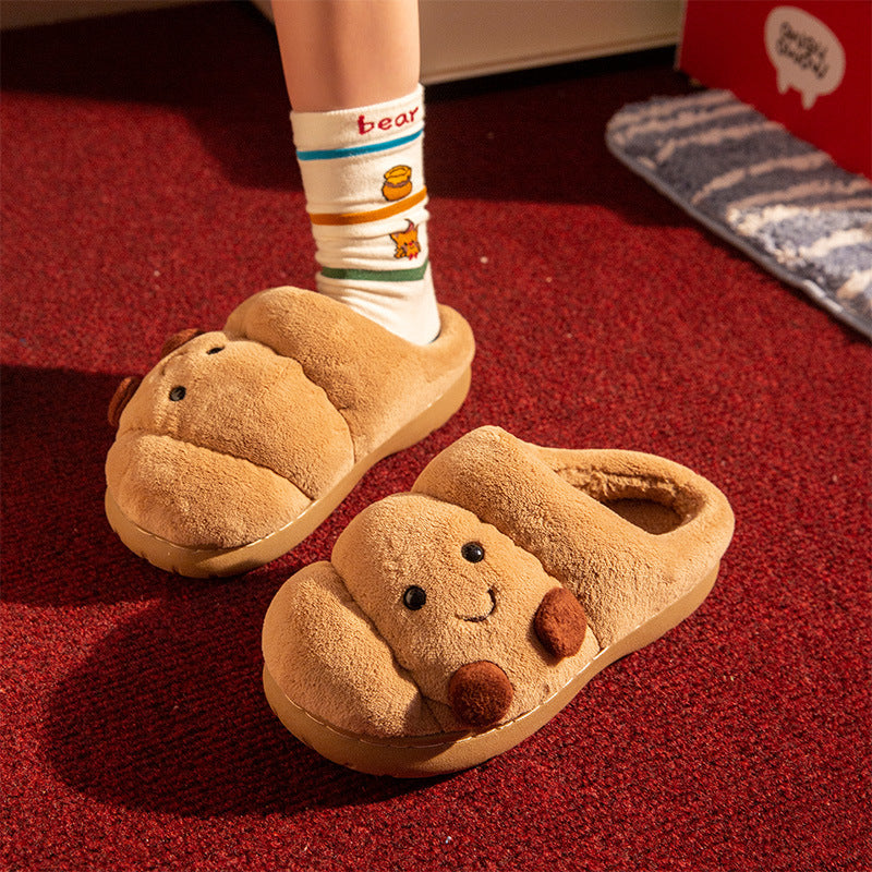 Croissant Cotton Slippers for Women with Covered Heel, Indoor Home Warm Cotton Shoes, Couple Fleece Slippers, Winter Women's Style