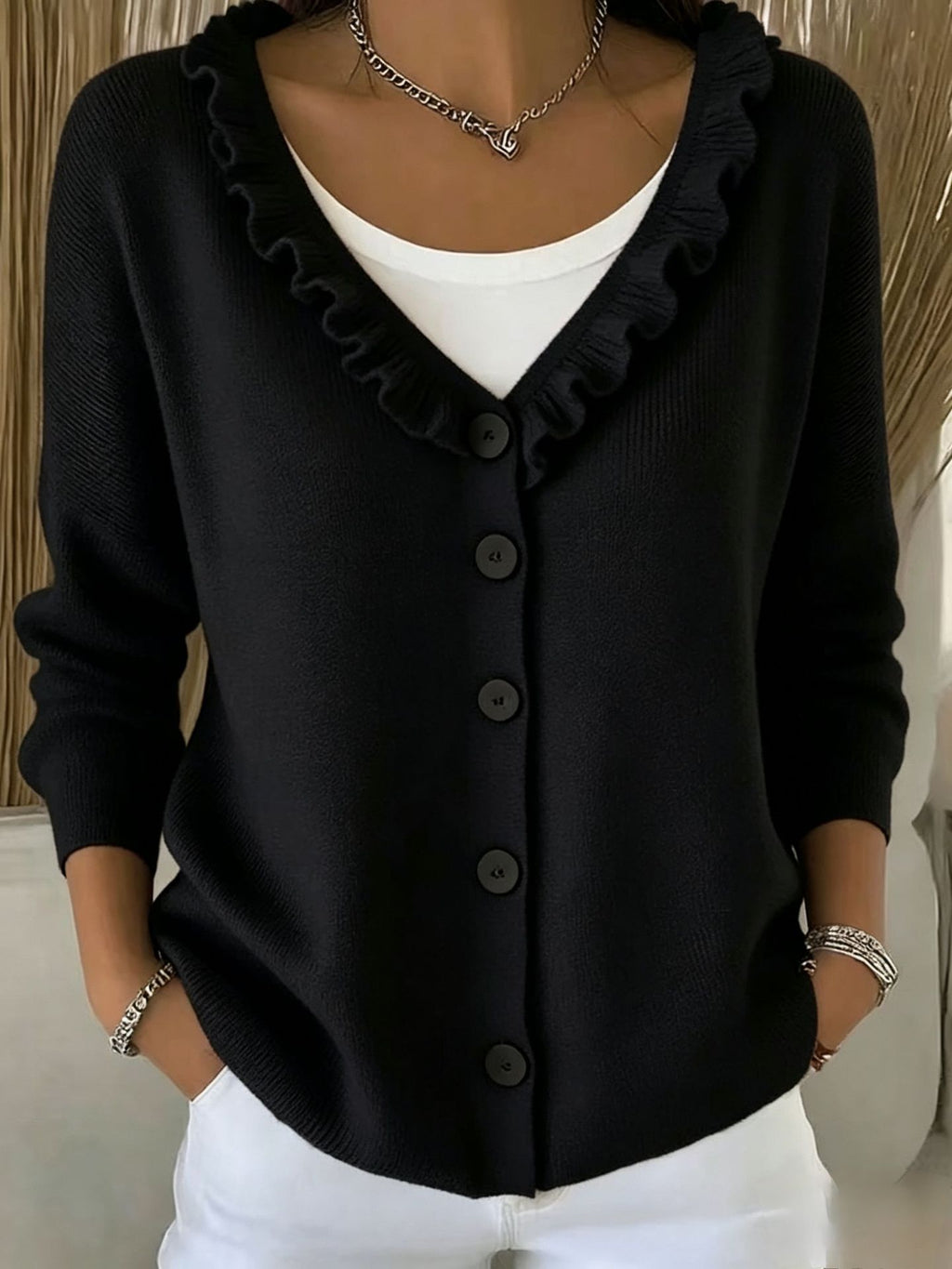Knitted cardigan casual V-neck sweater jacket for women