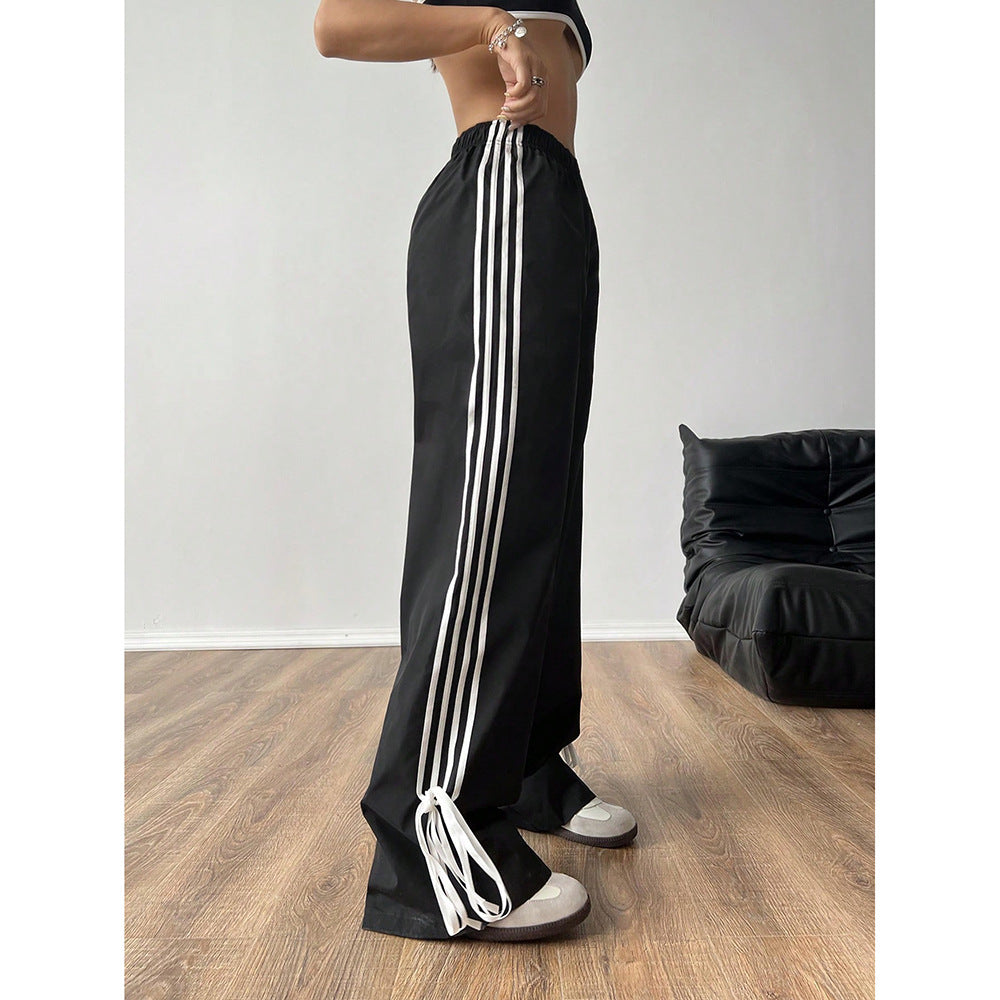 Fashion Casual Color-Block Wide-Leg Pants for Women High-Waisted Loose Fit Spring Style