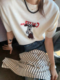 Cartoon Dog Short Sleeve Knitted Shirt for Women