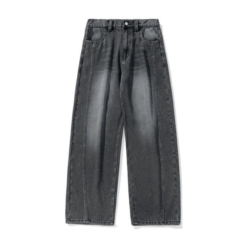 Vintage Washed Oversized Denim Pants Men Split Structure Knife Pants Trendy Loose Long Pants