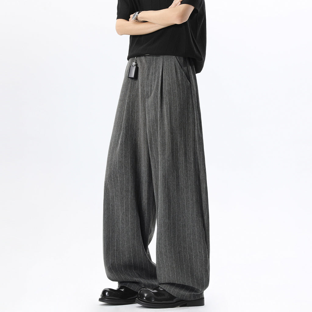 Classic Style Vertical Stripe Trousers for Men, Spring Summer High Street Vintage Straight Leg Loose Drape Lazy Casual Pants