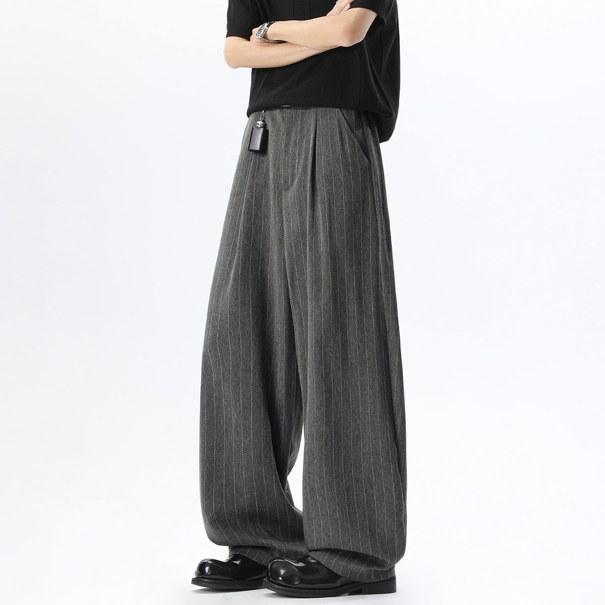 Classic Style Vertical Stripe Trousers for Men, Spring Summer High Street Vintage Straight Leg Loose Drape Lazy Casual Pants