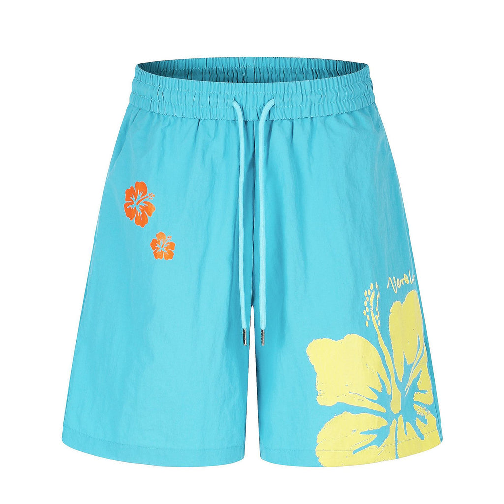 Quick-Dry Beach Shorts Hawaiian Flower Print Loose Five-Point Pants