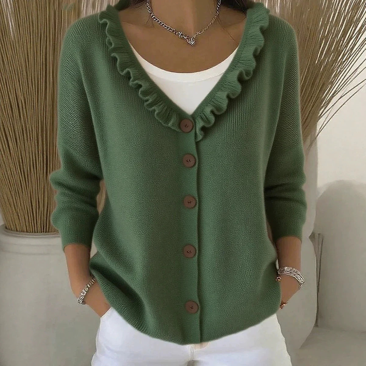 Knitted cardigan casual V-neck sweater jacket for women