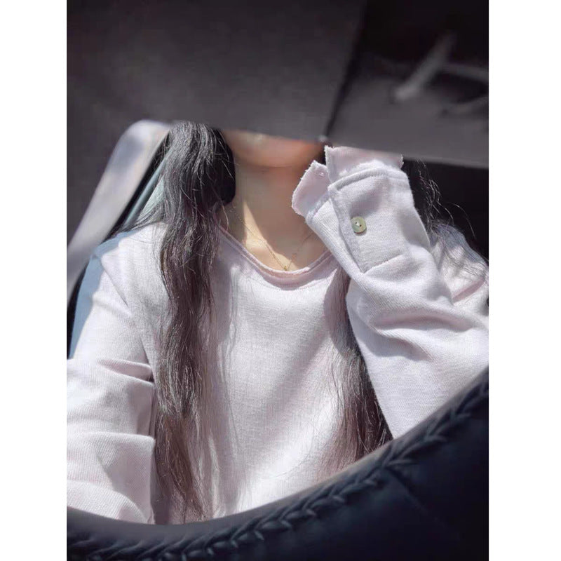 Women's Long Sleeve T-Shirt Relaxed Fit Lightweight Rolled Hem Top