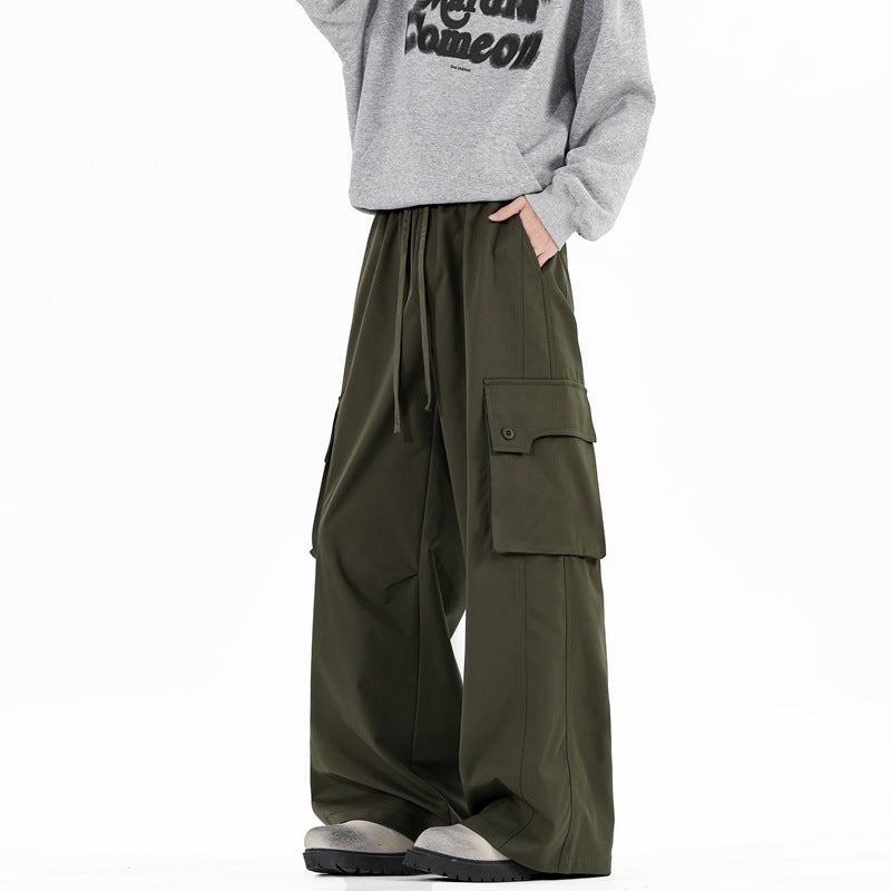 Casual Loose Straight Leg Wide Leg Cargo Pants for Men with Large Pockets, Fashionable Design, High-Quality Look