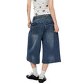 Distressed Denim Capri Pants with Button Closure for Men and Women