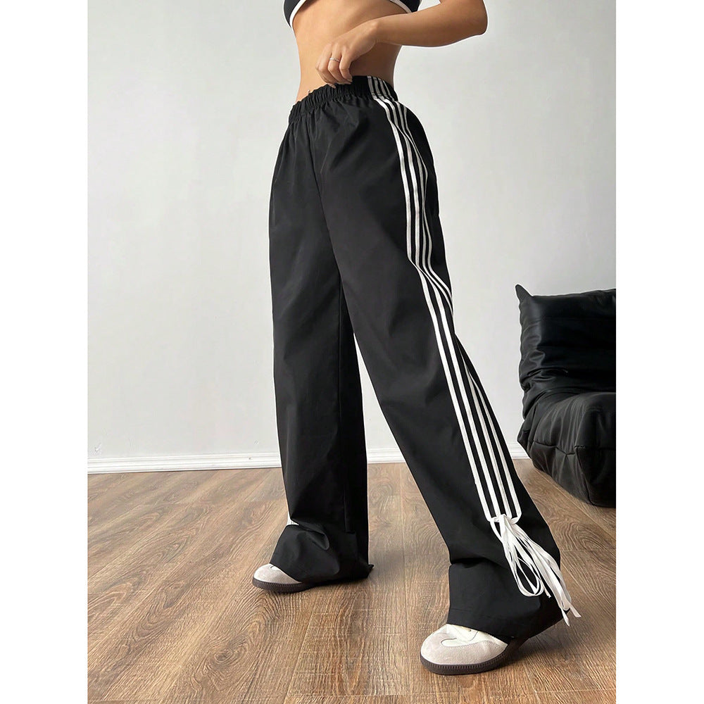 Fashion Casual Color-Block Wide-Leg Pants for Women High-Waisted Loose Fit Spring Style