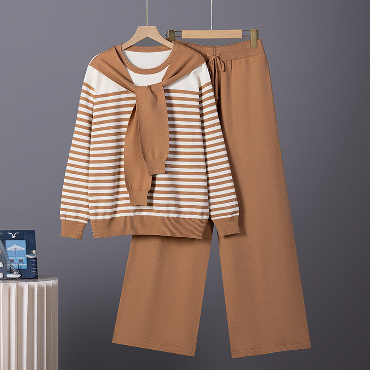 Loose striped long sleeved top and pants set