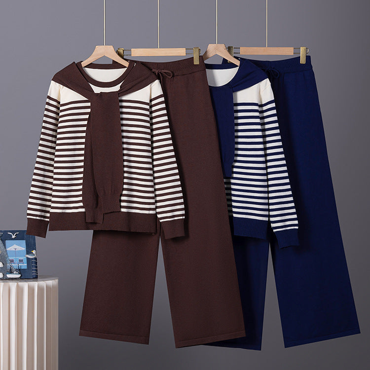 Loose striped long sleeved top and pants set
