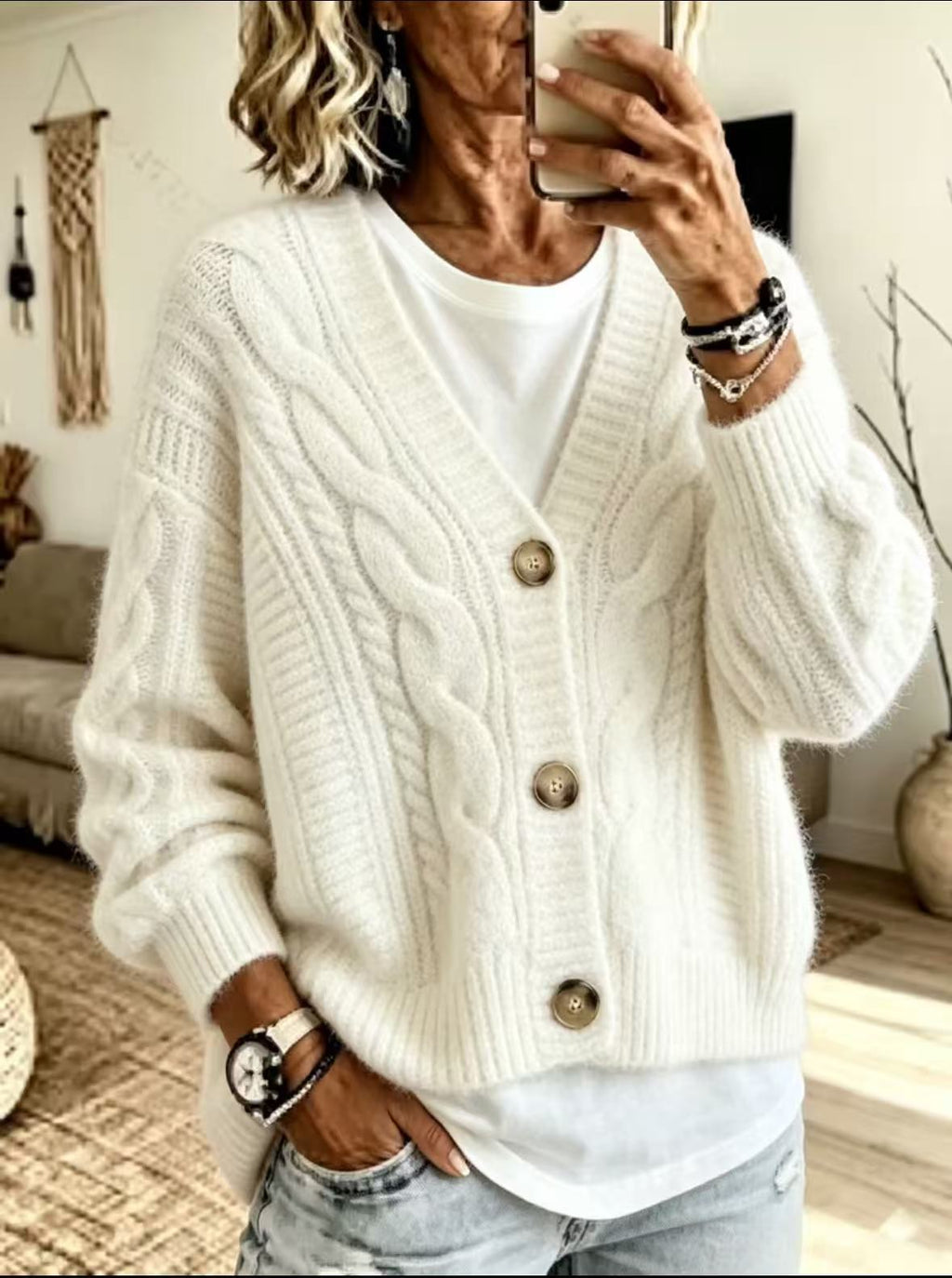 Top retro Fried Dough Twists cardigan coat women