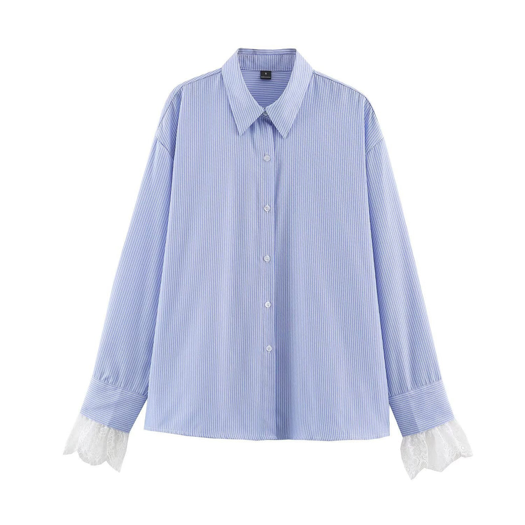 Lace striped long sleeved shirt