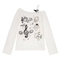 Long sleeved T-shirt with slanted shoulder and groove pattern
