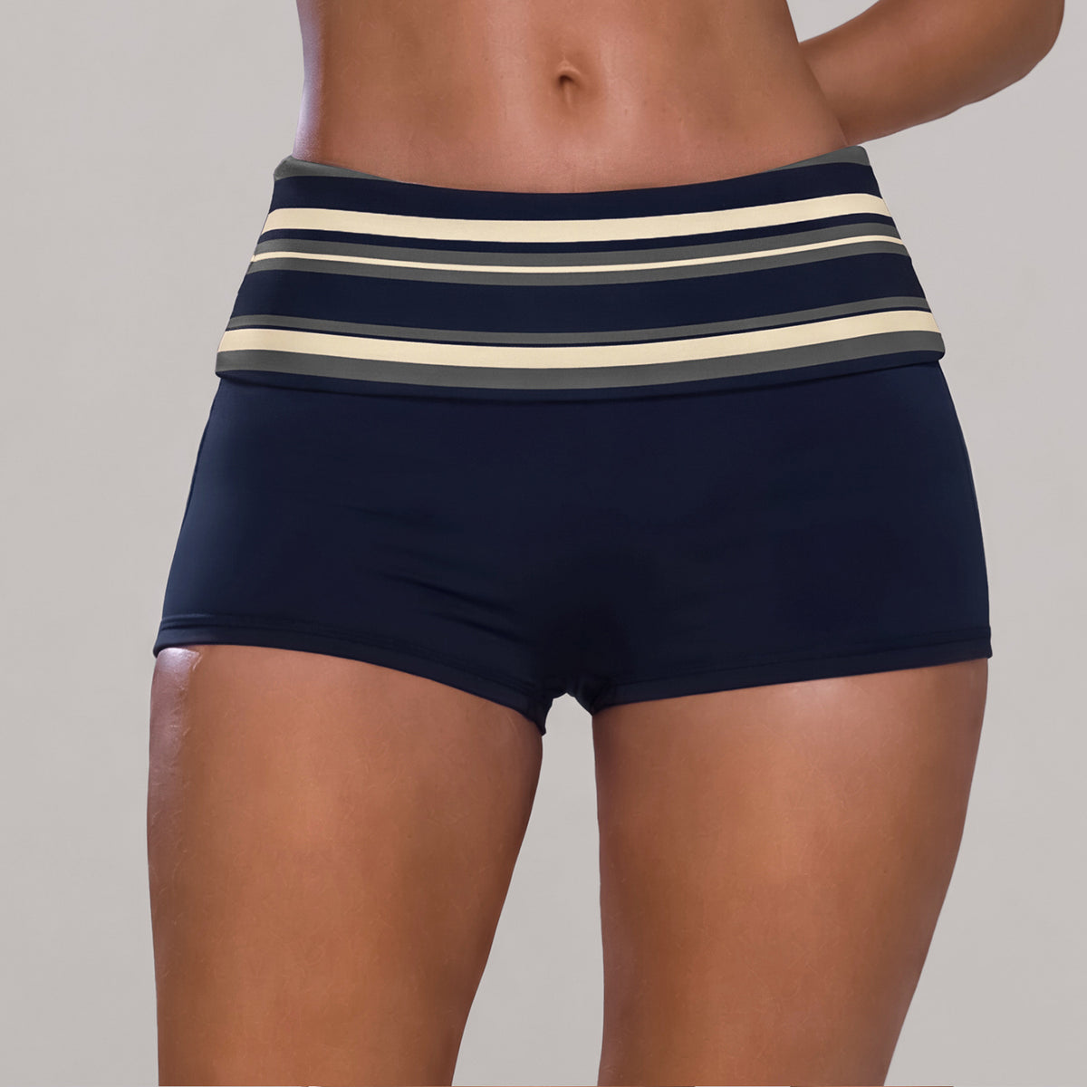 Stripe High-Waist Yoga Shorts for Women, Quick-Dry Fitness Workout Tights, High-Waisted Fitted Three-Quarter Length Pants