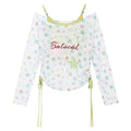 Dopamine colored star long sleeved two-piece top t-shirt for women