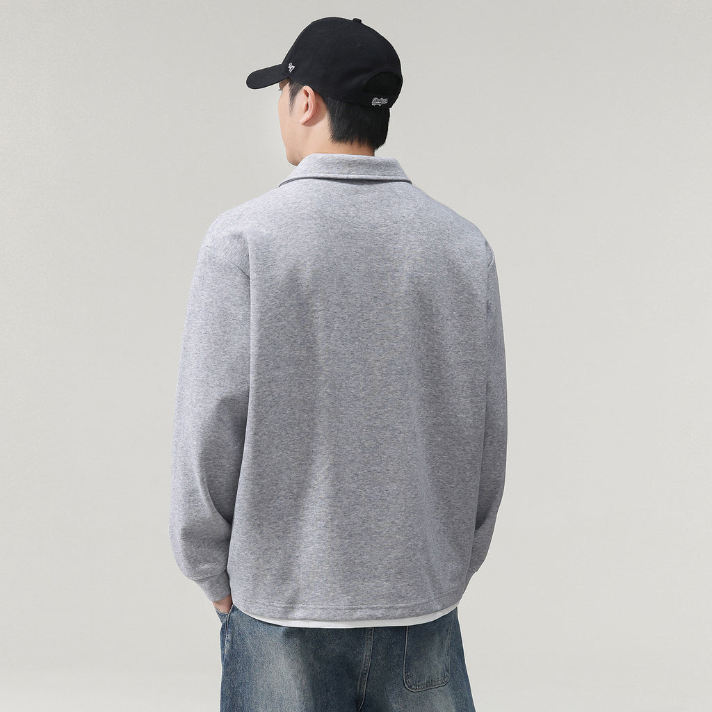 Men's Heavyweight Long Sleeve Fake Two-Piece Polo T-Shirt