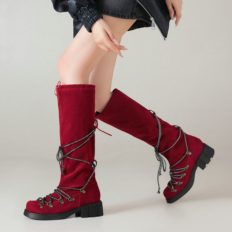 Belted Over-the-Knee Boots for Women, Vintage Thick Sole Square Heel, Slimming High Made to order, ships in 7 days