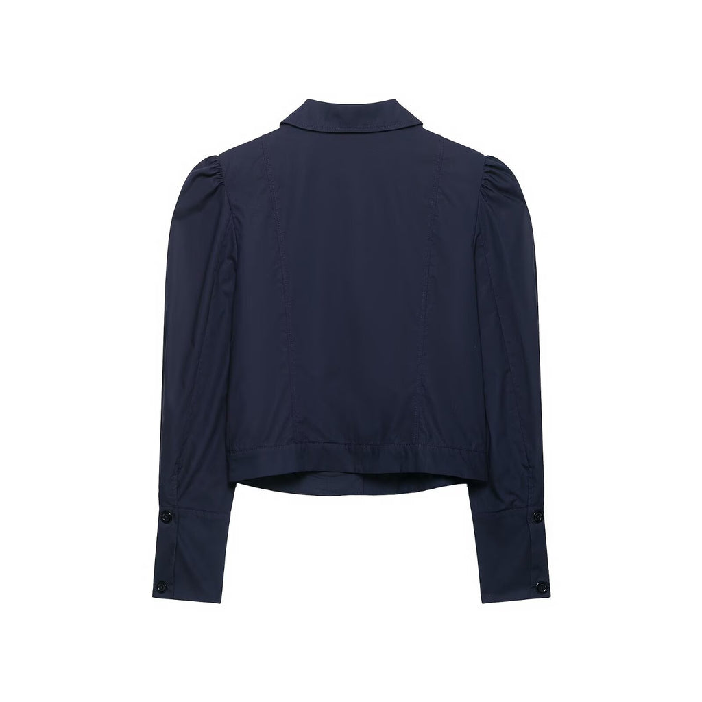 Stand up collar long sleeved single breasted top
