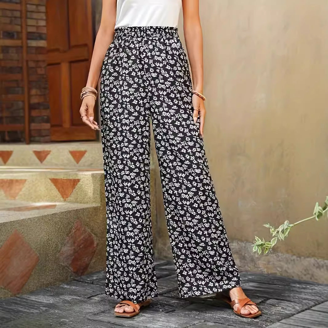 High waisted floral print loose wide leg pants