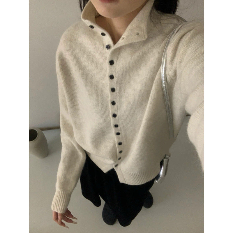 Lazy Style Small Stand Collar Knit Cardigan for Women