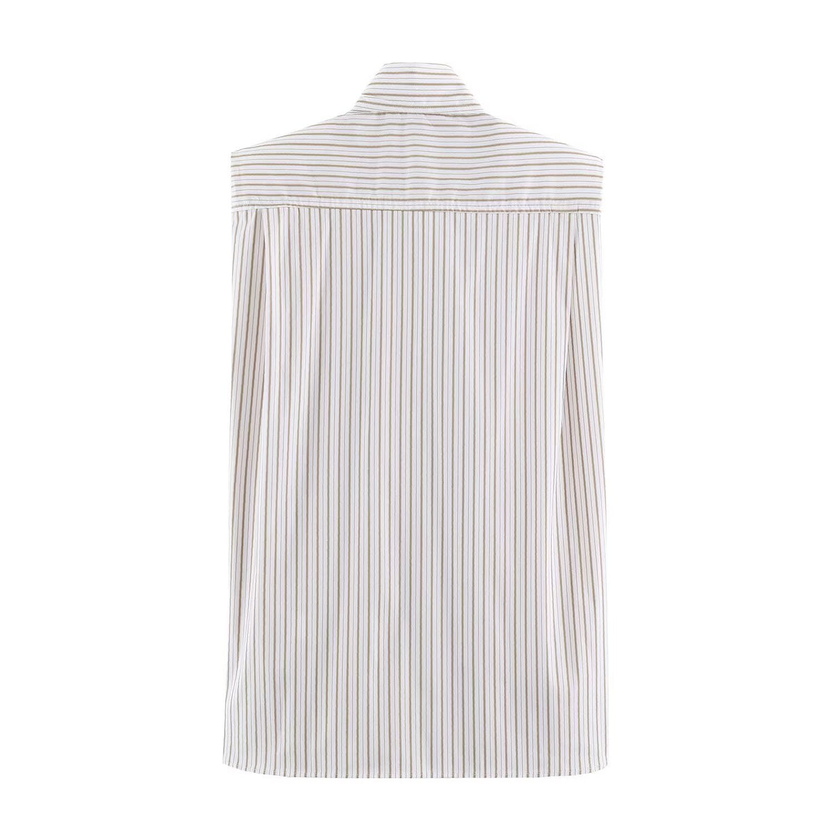 Ribbon tie shoulder pad striped shirt for women