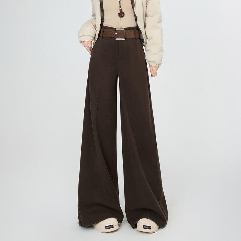 Autumn Wool Trousers for Women, High Waist, Slimming Straight Leg, Loose Wide Leg, Versatile Drapey Casual Floor-Length Pants