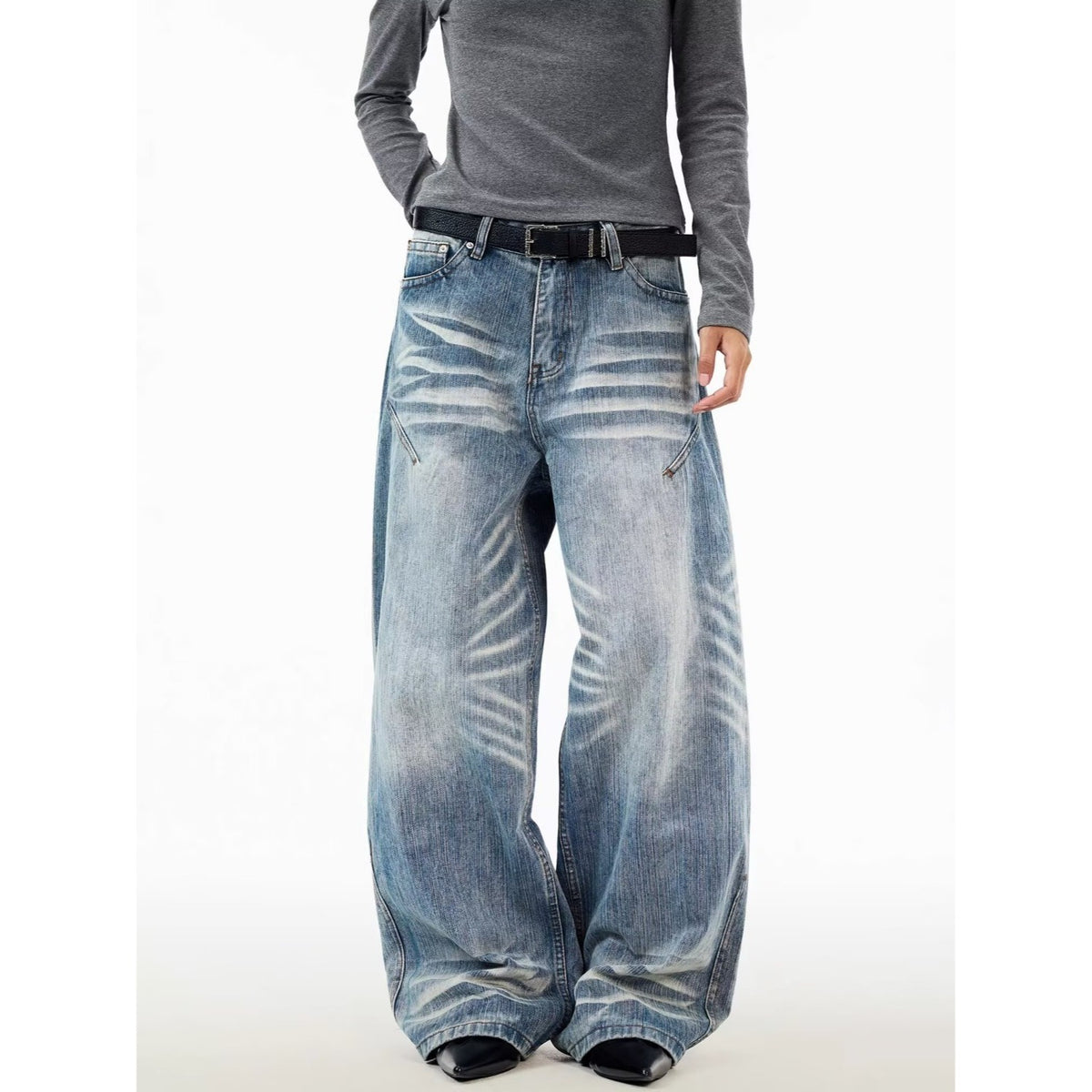 Oversized Knife-Edge Jeans, Unisex Loose Casual Wide-Leg Straight Long Pants