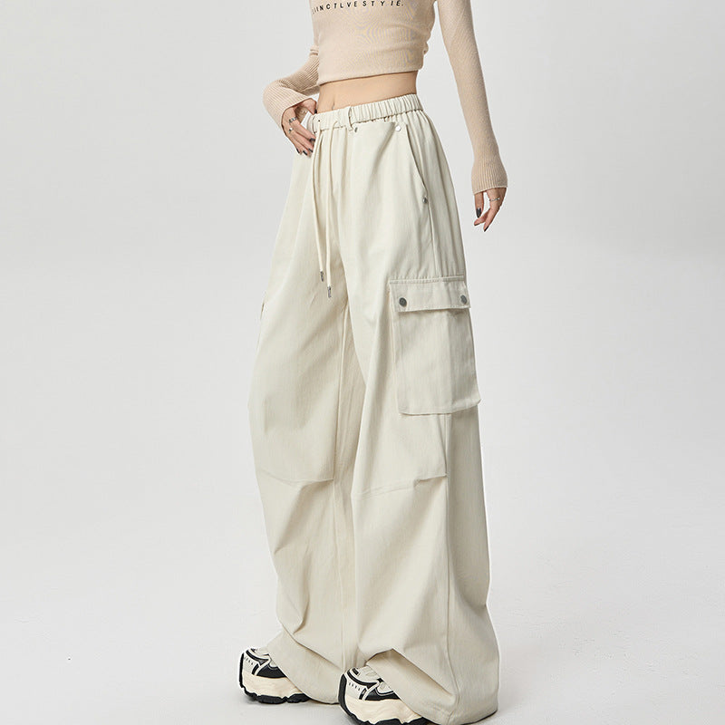 Hiking cargo pants for women, new loose casual wide-leg pants, autumn outdoor washed cotton high-waisted sport pants for women