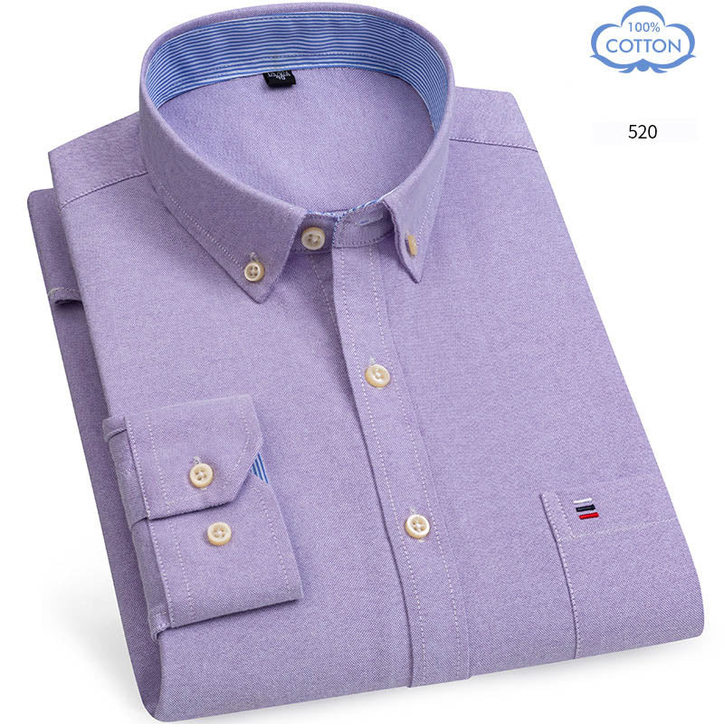 Spring Middle Aged And Elderly Mens Pure Cotton Oxford Spun Long Sleeved Shirt Loose Casual Large Thick All Cotton Shirt
