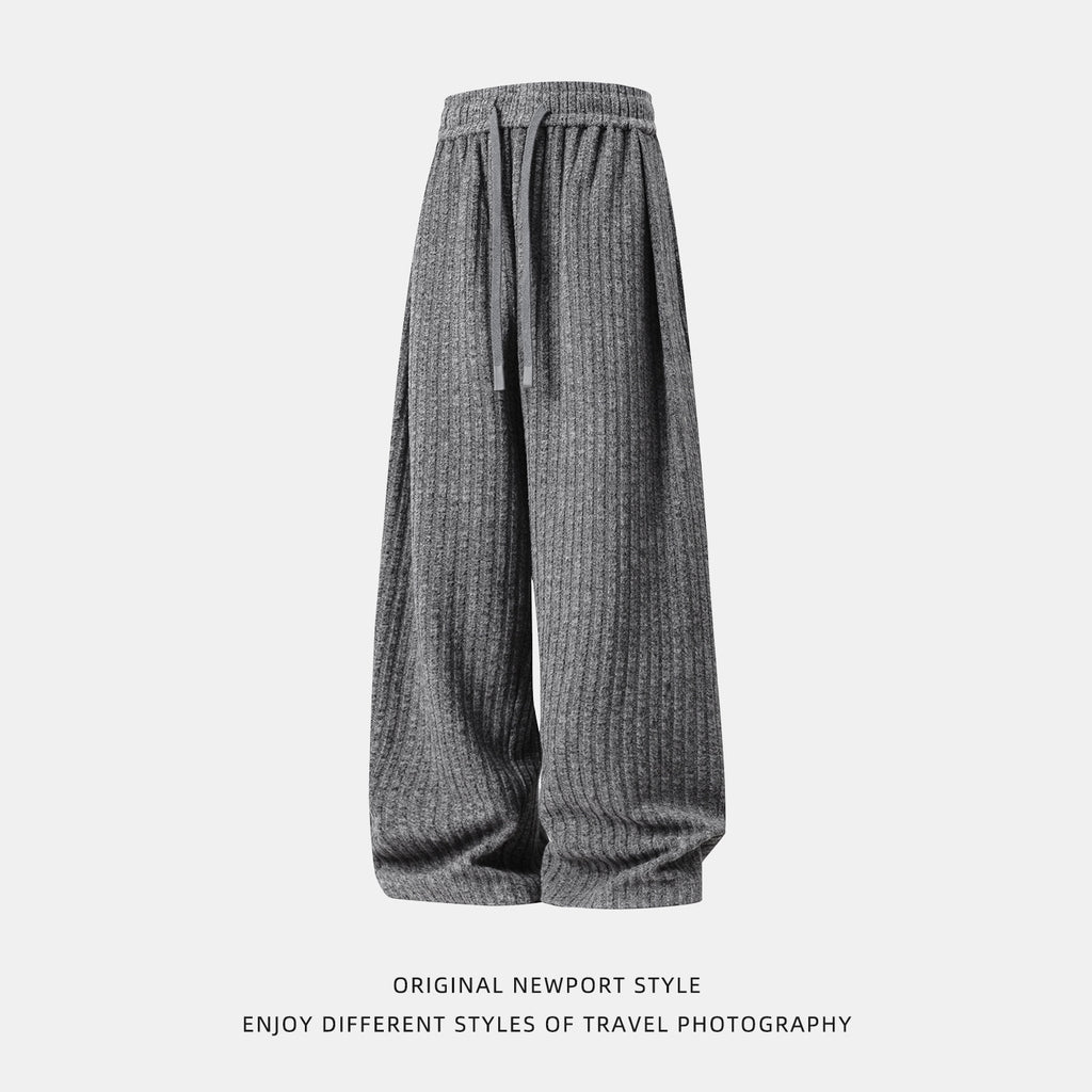 Fleece Loose Drape Casual Pants for Men, Autumn New Heavyweight Quality Sweatpants with Pleated Design, Fashion Brand Long Pants