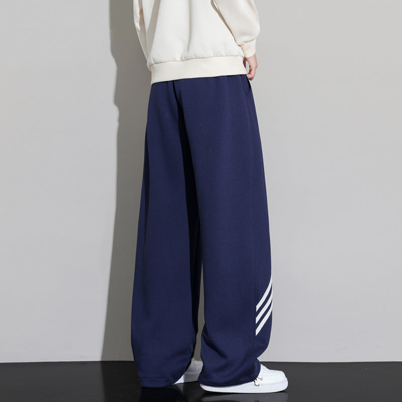 Lightweight Men's Striped  Wide-Leg Casual Pants, Quick-Dry, Loose Straight Fit, Trendy Brand Long Trousers